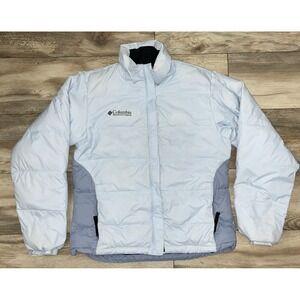 Columbia Womens Down Puffer Jacket Blue Size Small Full Zip High Collar Quilted